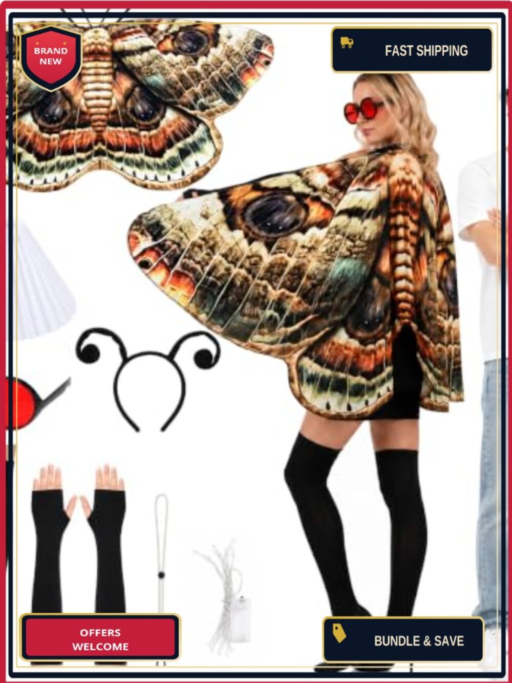 8 Pc Moth and Lamp Couple Costume Set Halloween Cosplay